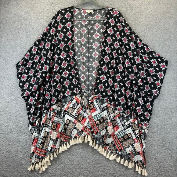 UMGEE Kimono Large Boho Beachy Cover Up Artsy Floral Patchwork Fringe - Picture 1 of 9